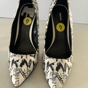 DKNY Black and White Graphic Heels